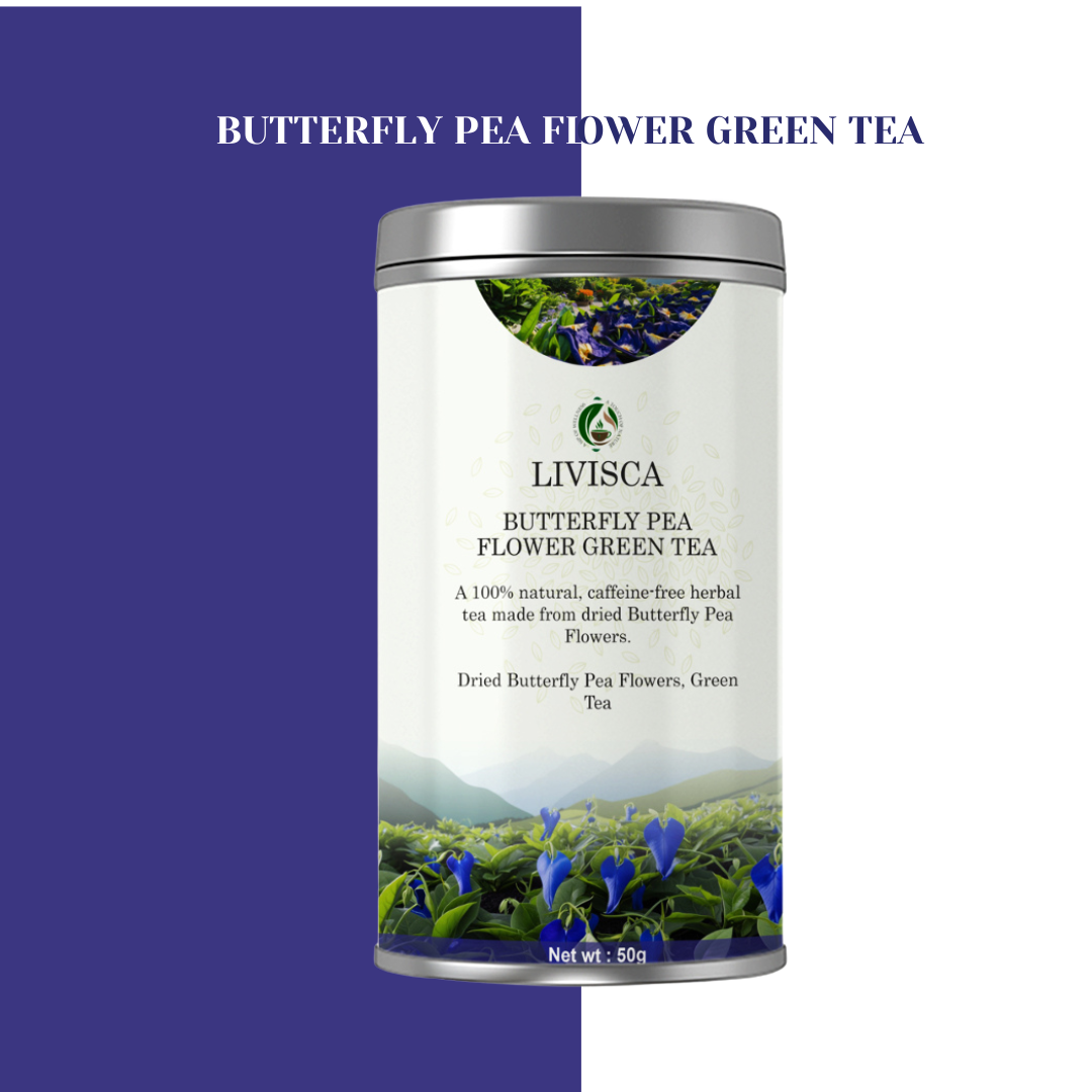 Livisca Butterfly Pea Flower Green Tea: A Cup of Calm, Beauty, and Wellbeing.