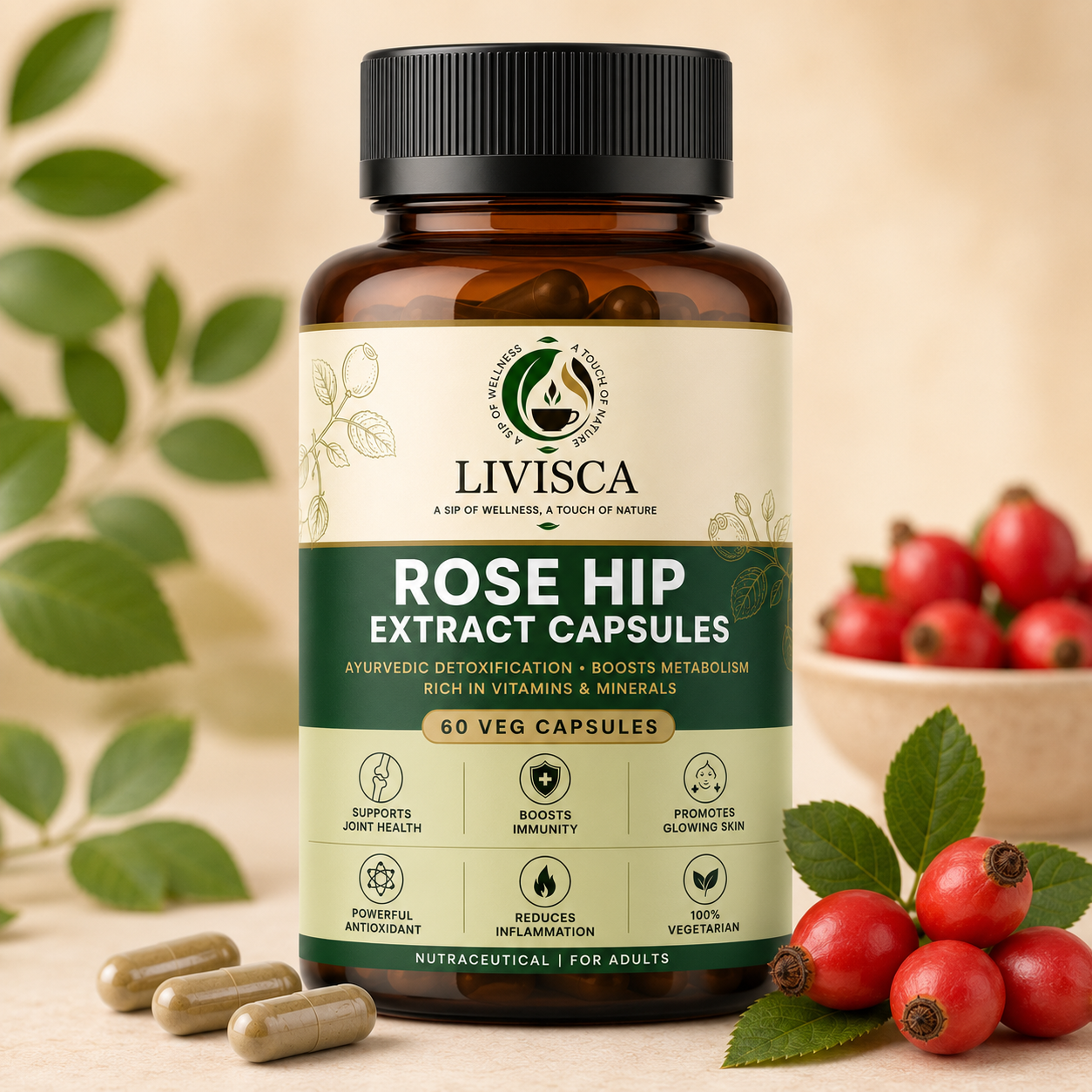 Rose Hip Extract Capsules – 60 Veg Capsules