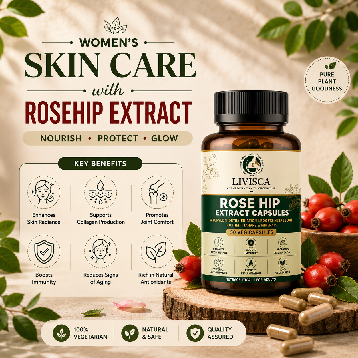 Rose Hip Extract Capsules – 60 Veg Capsules