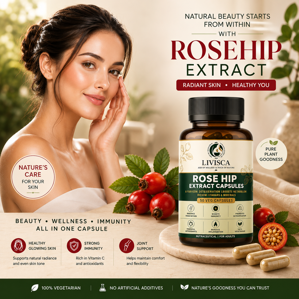 Rose Hip Extract Capsules – 60 Veg Capsules
