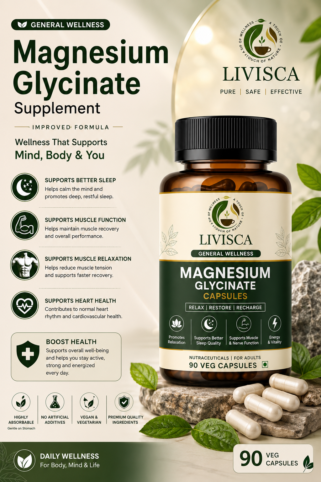 Magnesium Glycinate Capsules – 90 Veg Capsules