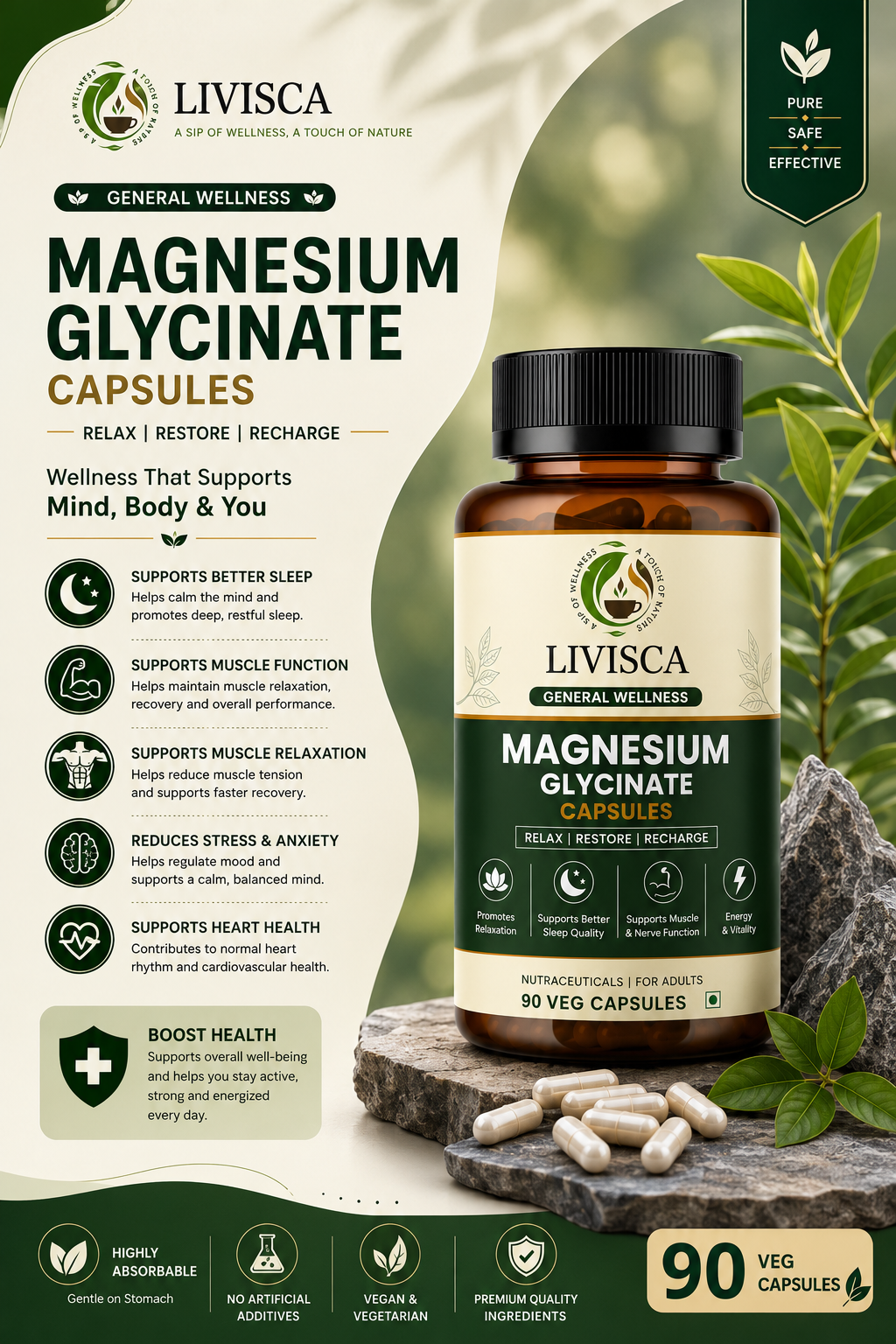 Magnesium Glycinate Capsules – 90 Veg Capsules