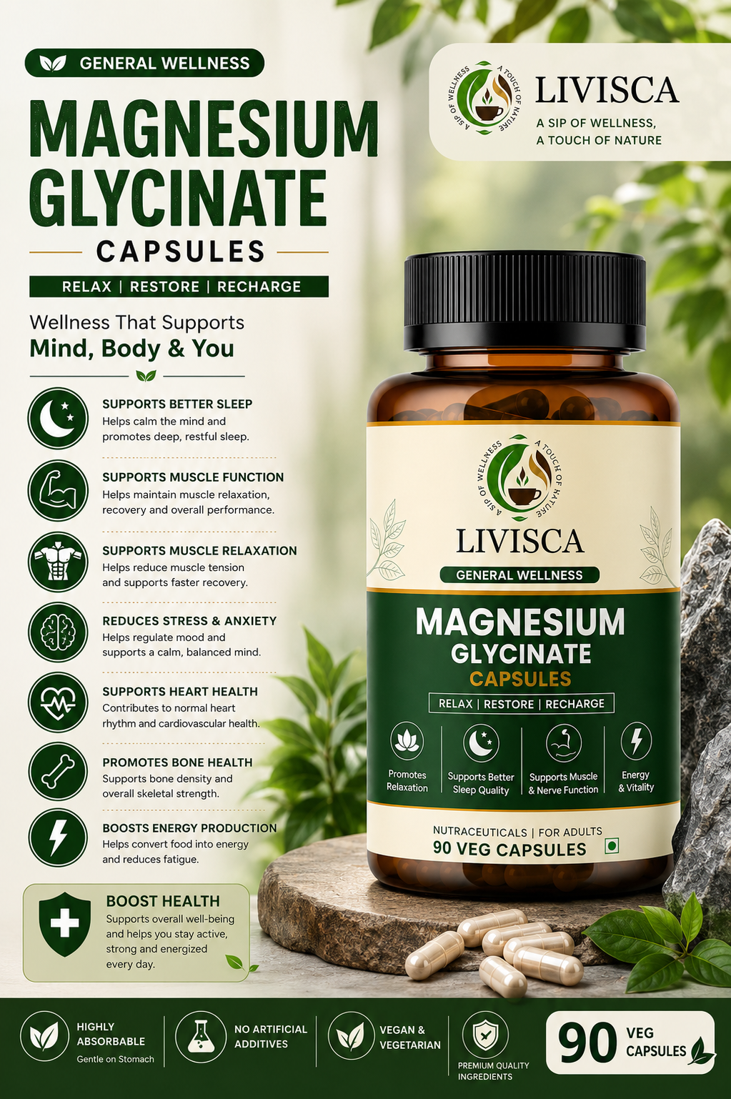 Magnesium Glycinate Capsules – 90 Veg Capsules