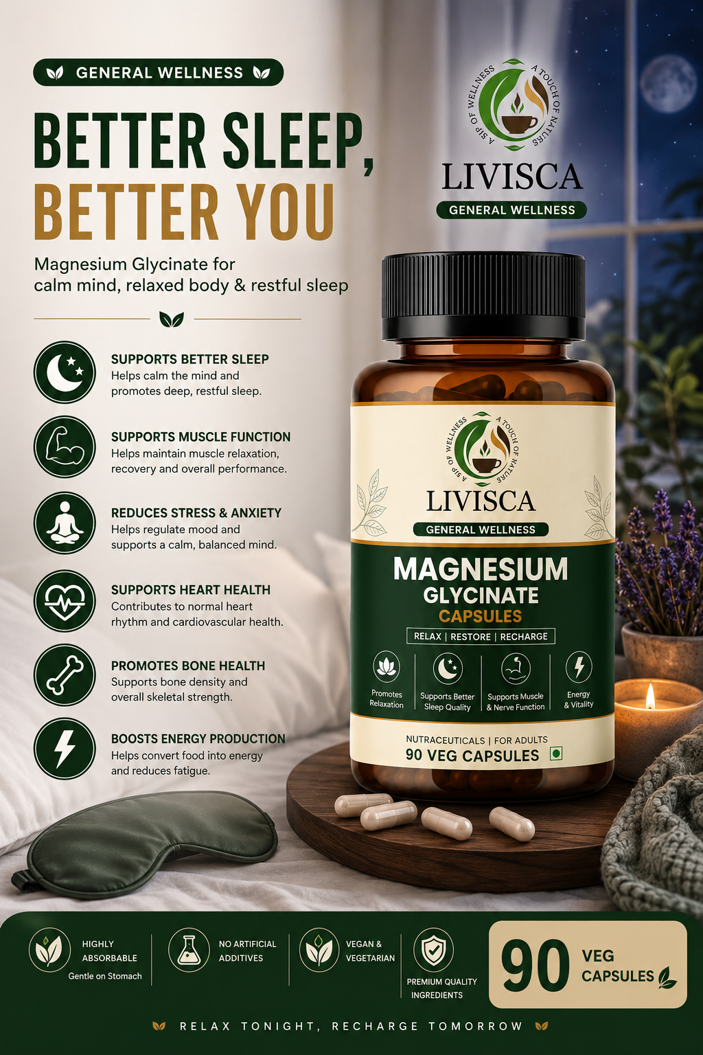 Magnesium Glycinate Capsules – 90 Veg Capsules