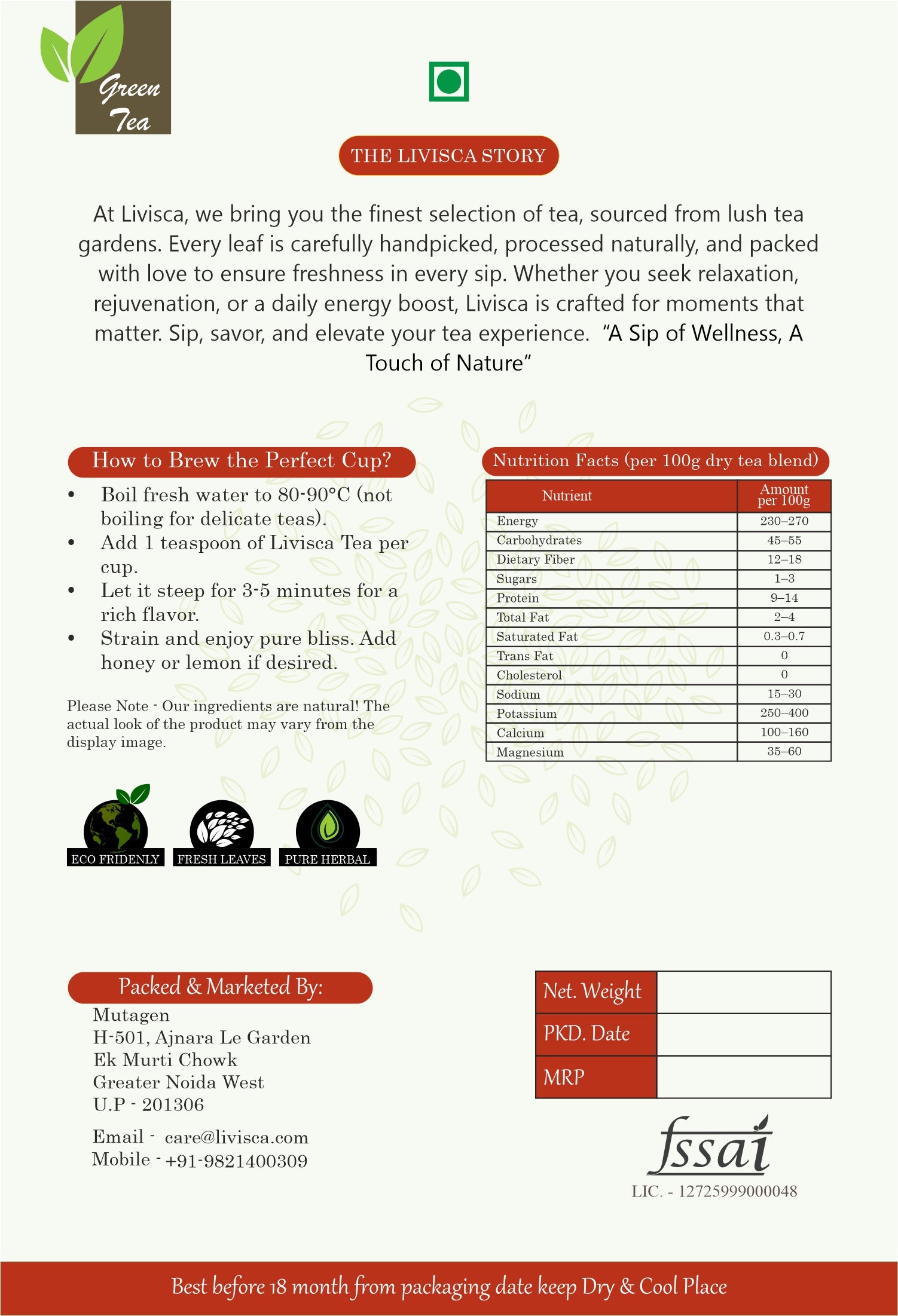 LIVISCA Diabetic Care Green Tea 