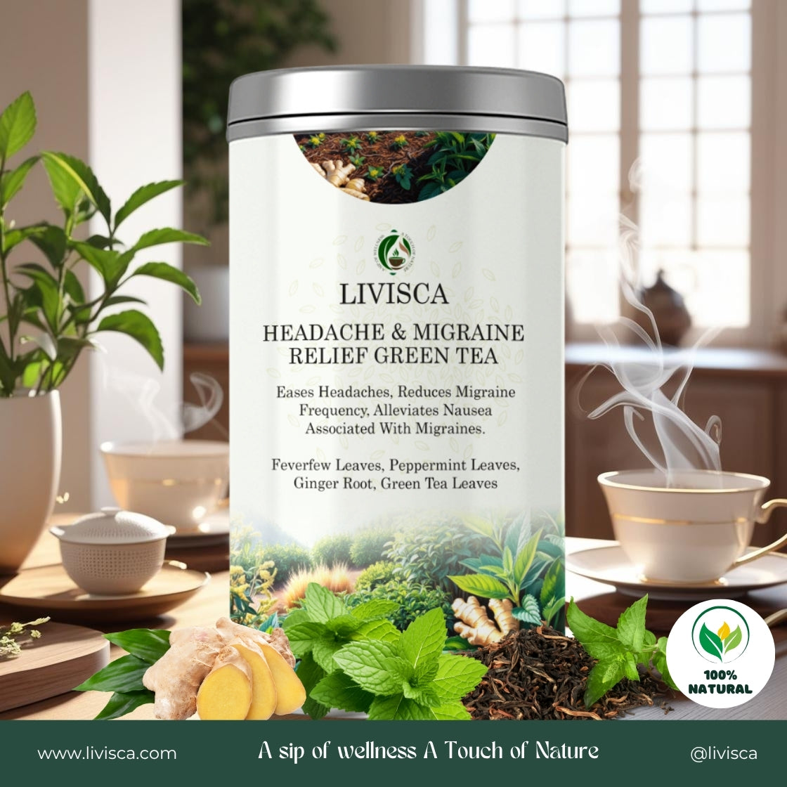 LIVISCA headache and migraine relief green tea