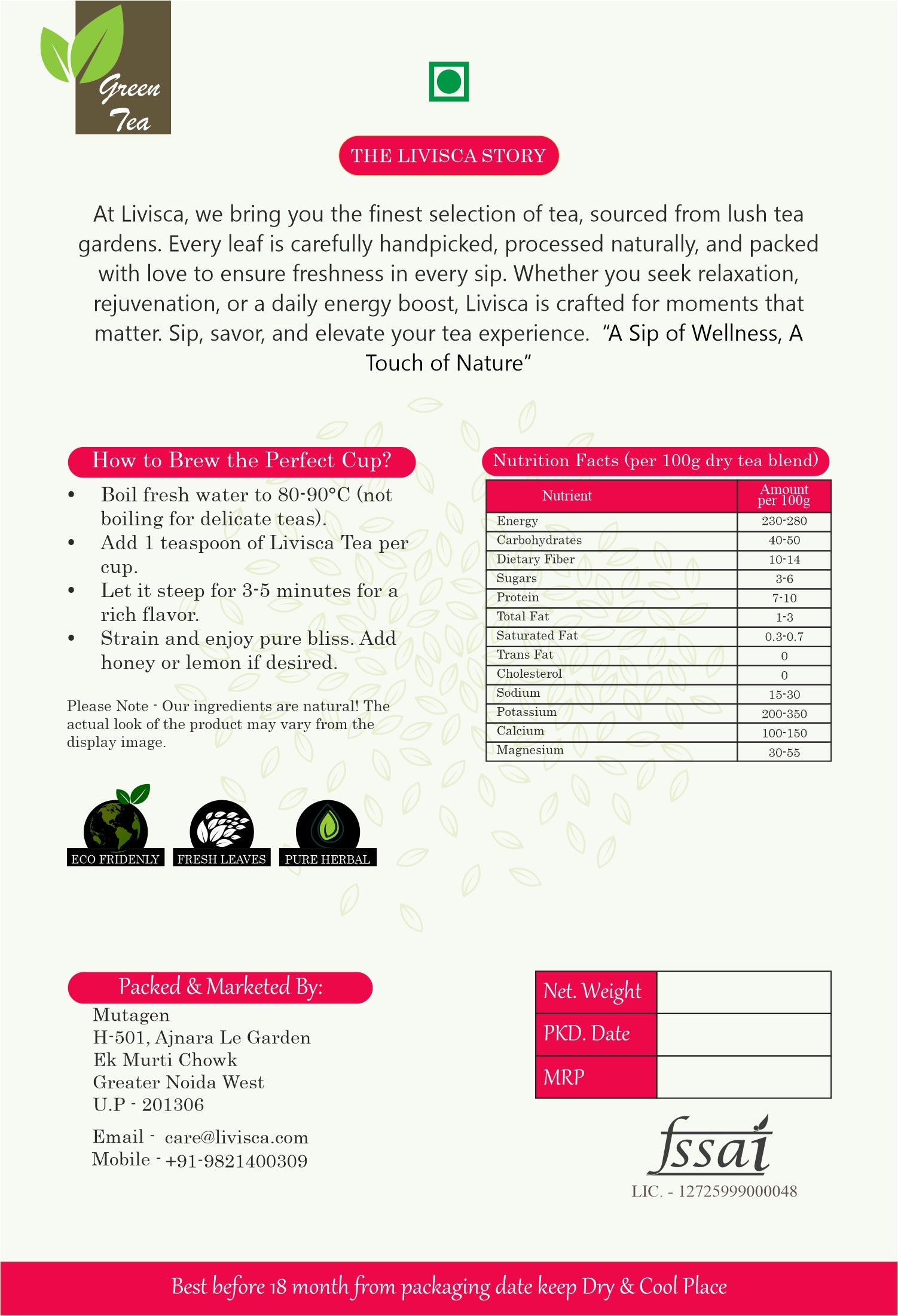 LIVISCA Hibiscus Rose Green Tea 