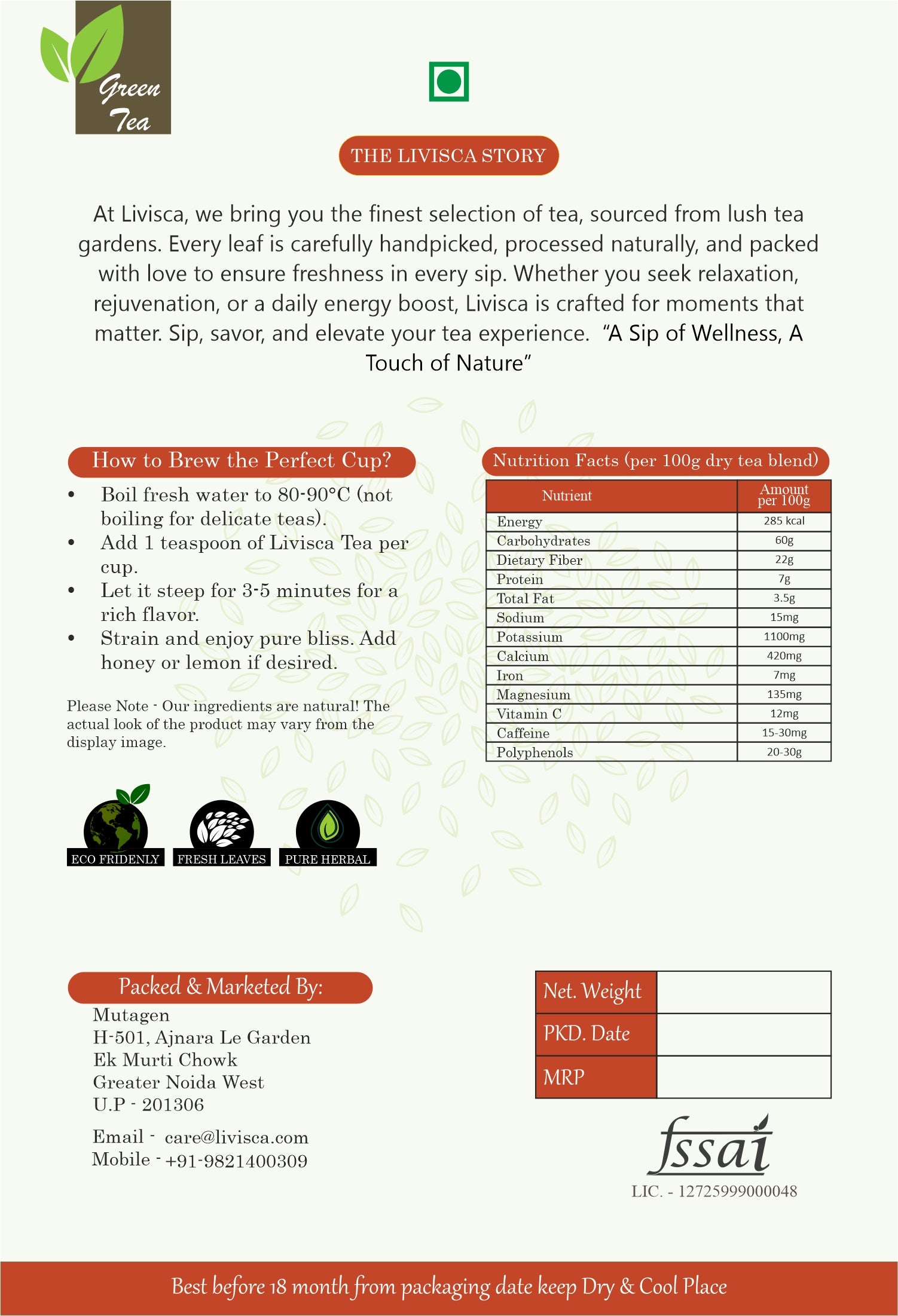 LIVISCA anti-anxiety and stress relief tea 