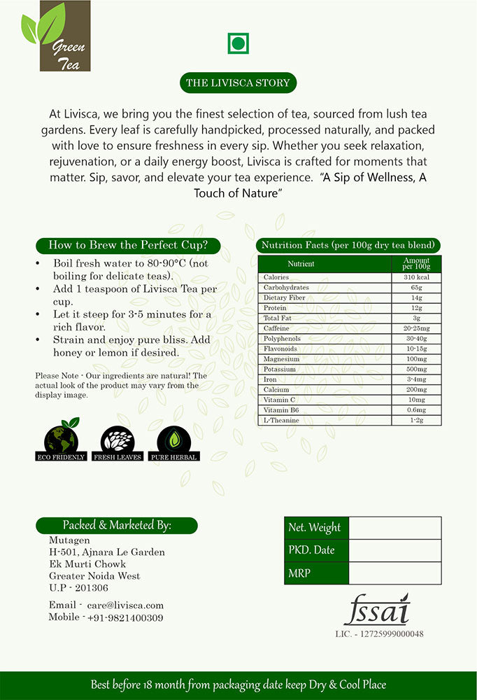 LIVISCA headache and migraine relief green tea