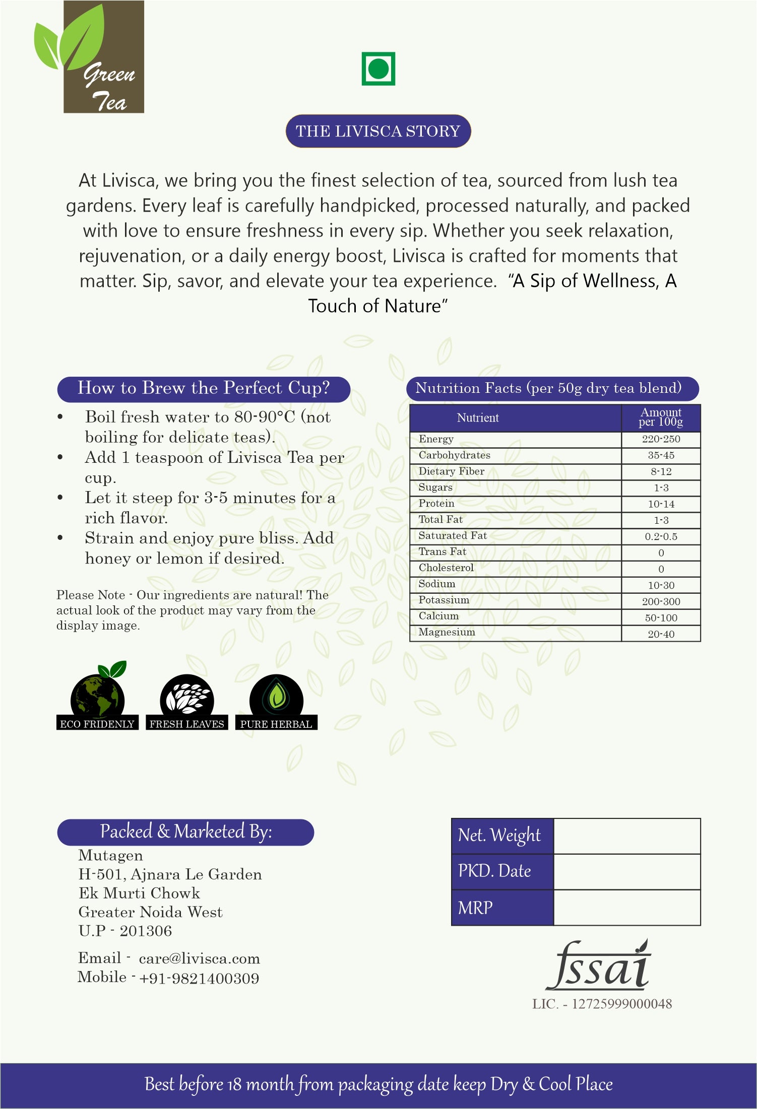 LIVISCA Butterfly Pea Flower Green Tea 