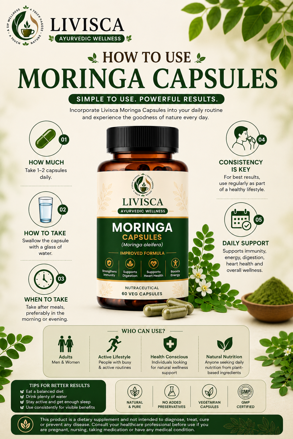 Moringa Capsules – Natural Superfood for Immunity & Energy | 60 Veg Capsules
