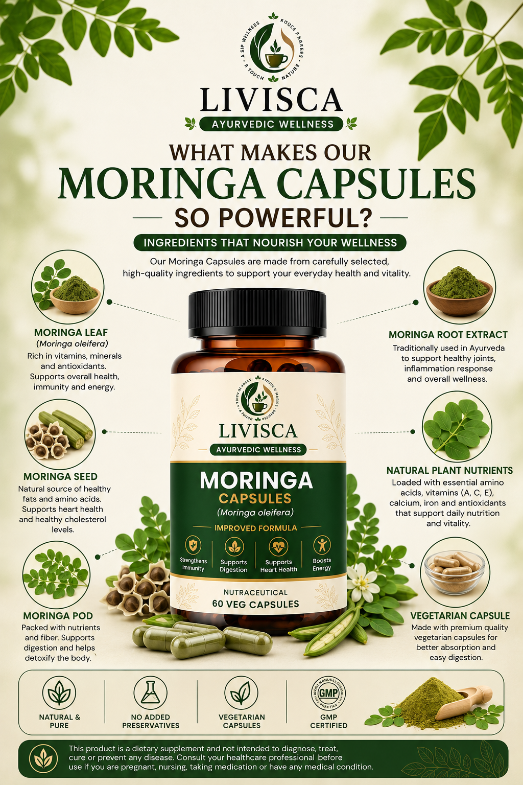 Moringa Capsules – Natural Superfood for Immunity & Energy | 60 Veg Capsules