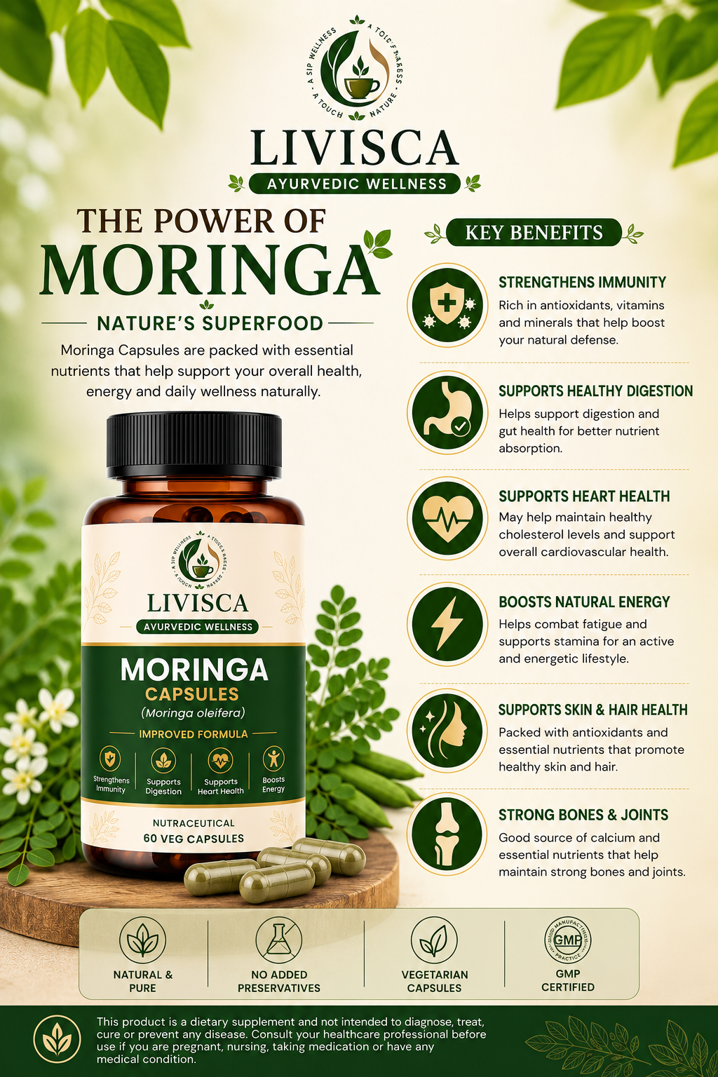 Moringa Capsules – Natural Superfood for Immunity & Energy | 60 Veg Capsules