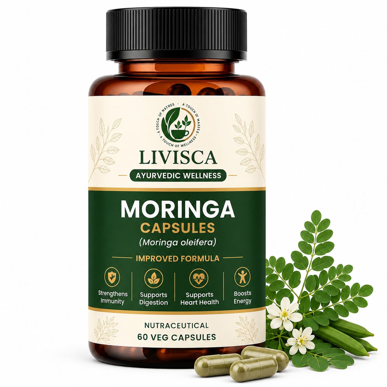 Moringa Capsules – Natural Superfood for Immunity & Energy | 60 Veg Capsules