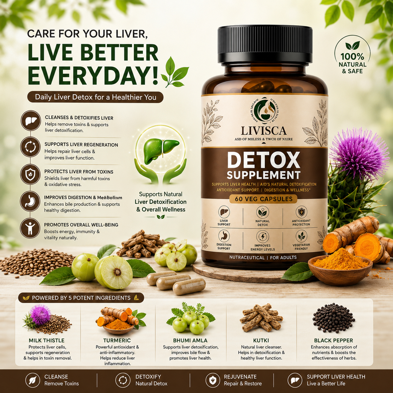 Detox Supplement – Liver Health & Natural Detox Support | 60 Veg Capsules